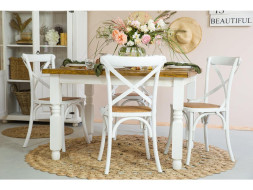 Rustikální jídelní stůl POPRAD WHITE MES01B 80x80 cm:bílý vosk-světlý vosk