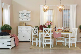 Rustikální jídelní stůl POPRAD WHITE MES02A 180x90 cm:bílá patina-tmavý vosk