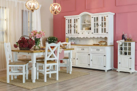 Rustikální jídelní stůl POPRAD WHITE MES02A 180x90 cm:bílá patina-světlý vosk
