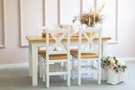 Rustikální jídelní stůl POPRAD WHITE MES13A 120x80 cm:bílá patina-světlý vosk