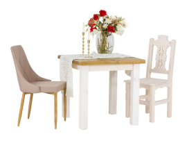 Rustikální jídelní stůl POPRAD WHITE MES02A 80x80 cm:bílá patina-tmavý vosk